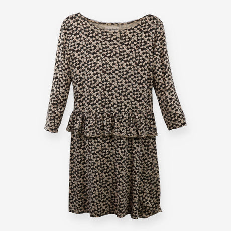 Black Cream Ditsy Organic Jersey Peplum Dress