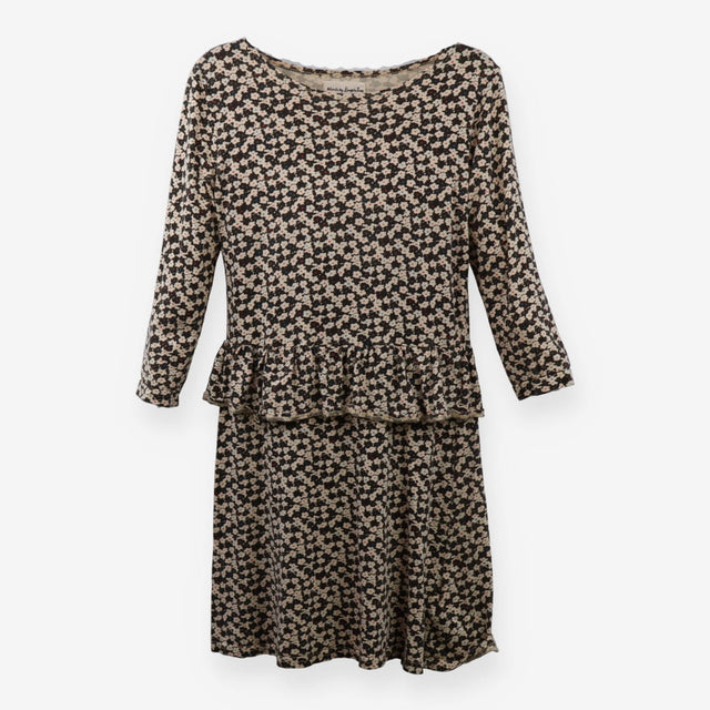 Black Cream Ditsy Organic Jersey Peplum Dress