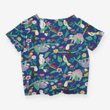 T-shirt blue tie front jungle animals