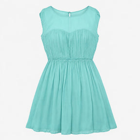 Dress Lined High Neck Gathered Midi Seafoam Green