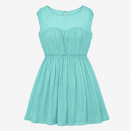 Dress Lined High Neck Gathered Midi Seafoam Green