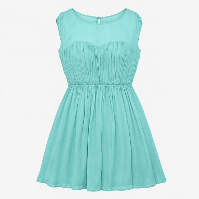 Dress Lined High Neck Gathered Midi Seafoam Green