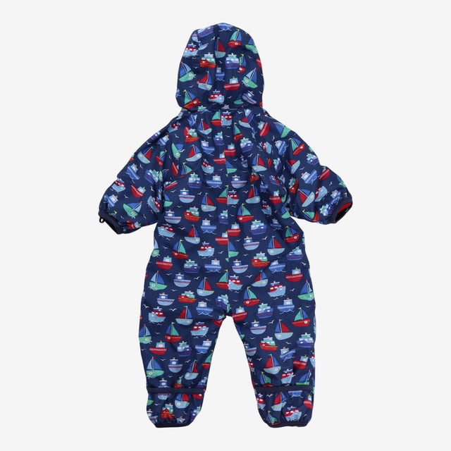 Pramsuit navy with boats red fleece lined 