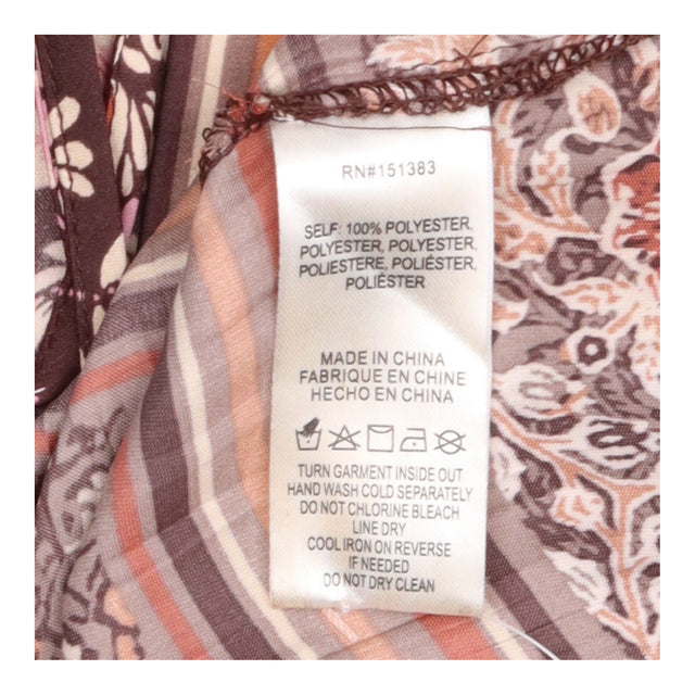 Midi Dress Brown Floral Pleated Smocked Waist Bord