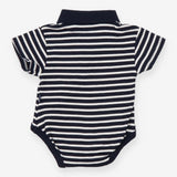 Navy and blue striped collared bodysuit