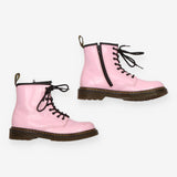 Pink Patent Lace Up Ankle Boots