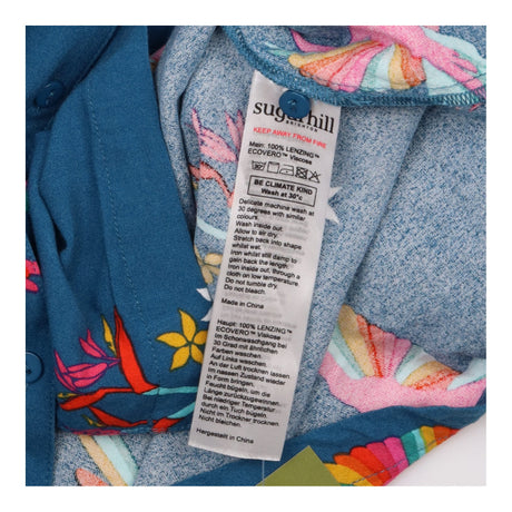 Shirt Blue Parrot Print Short Sleeve