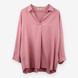 Pink V Neck Smart Casual Collared Blouse