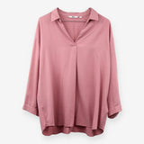 Pink V Neck Smart Casual Collared Blouse
