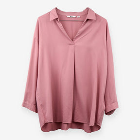Pink V Neck Smart Casual Collared Blouse
