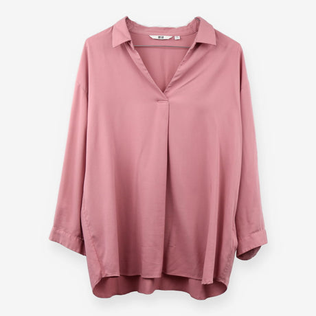 Pink V Neck Smart Casual Collared Blouse