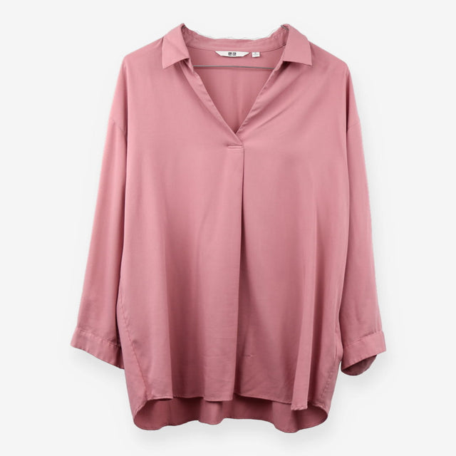 Pink V Neck Smart Casual Collared Blouse
