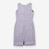 Dress Blue Cream Textured Tweed Sleeveless Shift