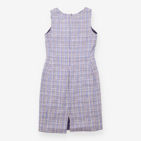 Dress Blue Cream Textured Tweed Sleeveless Shift
