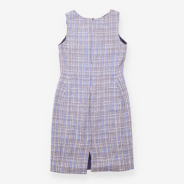Dress Blue Cream Textured Tweed Sleeveless Shift