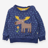 Sweatshirt Blue Polkadot Moose Applique
