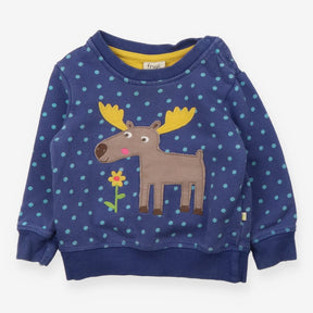 Sweatshirt Blue Polkadot Moose Applique