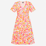 Dress White Citrus Cherry Print V Neck Midi