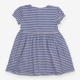 Dress SS blue stripe elephants applique