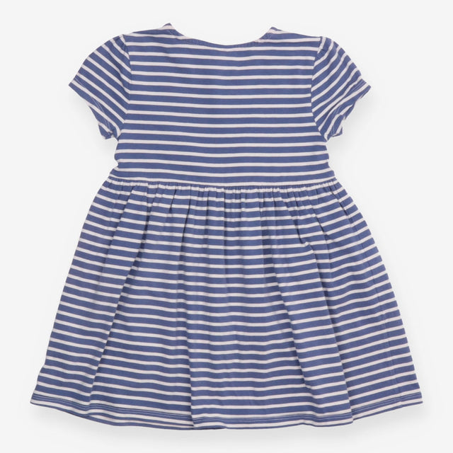Dress SS blue stripe elephants applique
