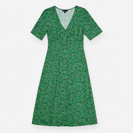 Maxi Dress Green Purple Berry Print Button Front