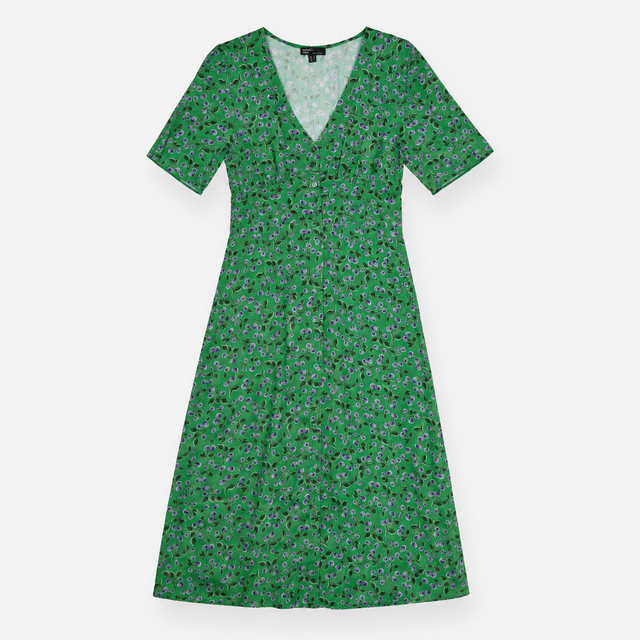 Maxi Dress Green Purple Berry Print Button Front