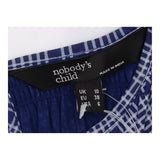 Blue Navy Checked Shirred Midi Dress
