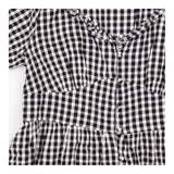 Dress Black White Gingham Cotton Puff Sleeve Midi 