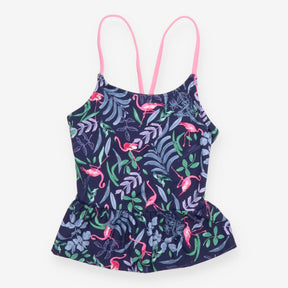 Swim top blue flamingos