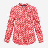 Shirt Long Sleeve Dog Print Red White