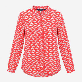 Shirt Long Sleeve Dog Print Red White