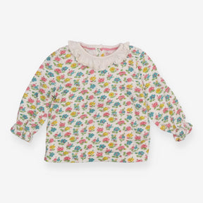 T-Shirt Long Sleeve Collared White Floral