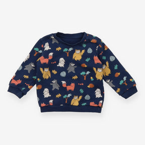 Navy sweater with woodland animal print