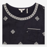 Linen Tunic Dress in Black with Cream Embroidery