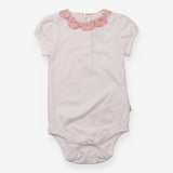 Bodysuit White Pink Floral Collar