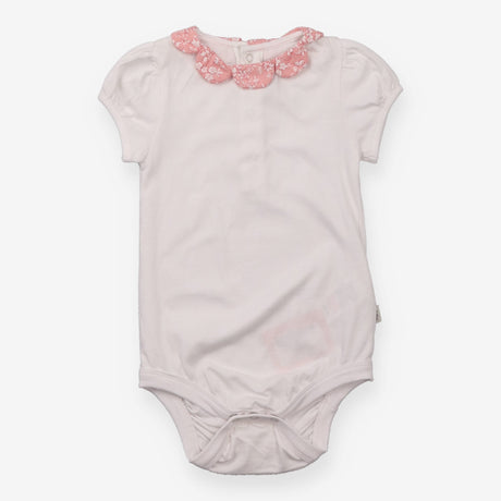 Bodysuit White Pink Floral Collar