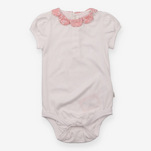 Bodysuit White Pink Floral Collar