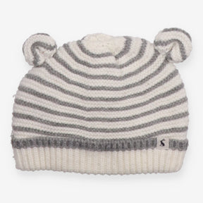 Knit Grey and White Strip Hat Ears