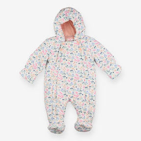 Fleece Pramsuit White with Flowers