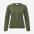 Olive Khaki Green Crew Neck Long Sleeve Button Fro