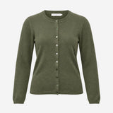 Olive Khaki Green Crew Neck Long Sleeve Button Fro