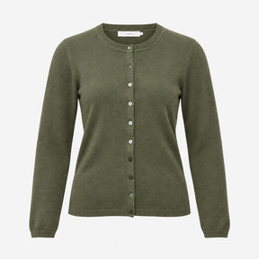 Olive Khaki Green Crew Neck Long Sleeve Button Fro