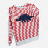 Sweater Red and Grey Stripe with Dinosaur Applique