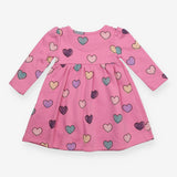 Jersey Dress Lined Pink with Multi Colour Hearts 
