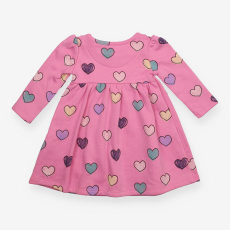 Jersey Dress Lined Pink with Multi Colour Hearts 