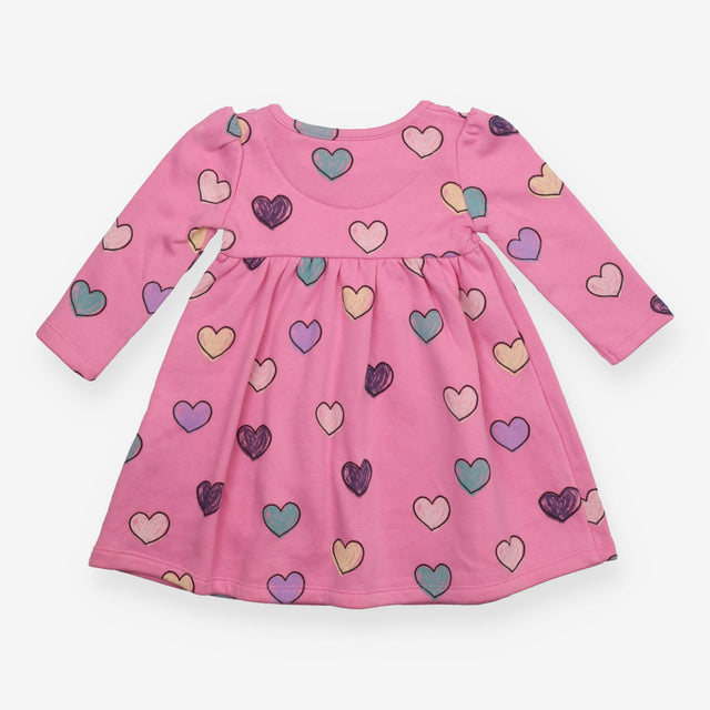 Jersey Dress Lined Pink with Multi Colour Hearts 