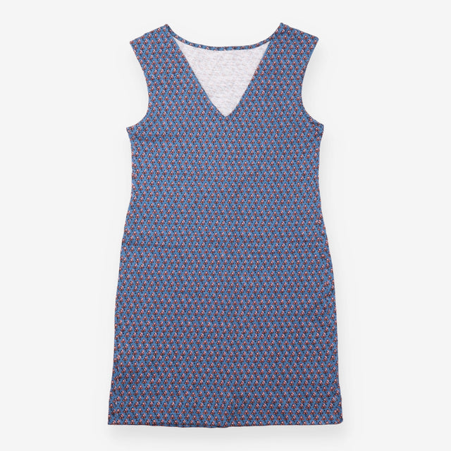 Dress Blue Floral Print Sleeveless Cotton Shift