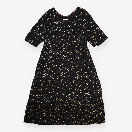 Maxi Dress Black Gold Star Print V-neck