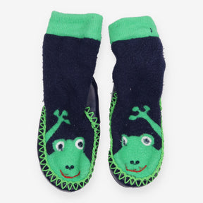 Slipper socks moccasins navy blue frogs