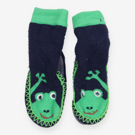 Slipper socks moccasins navy blue frogs
